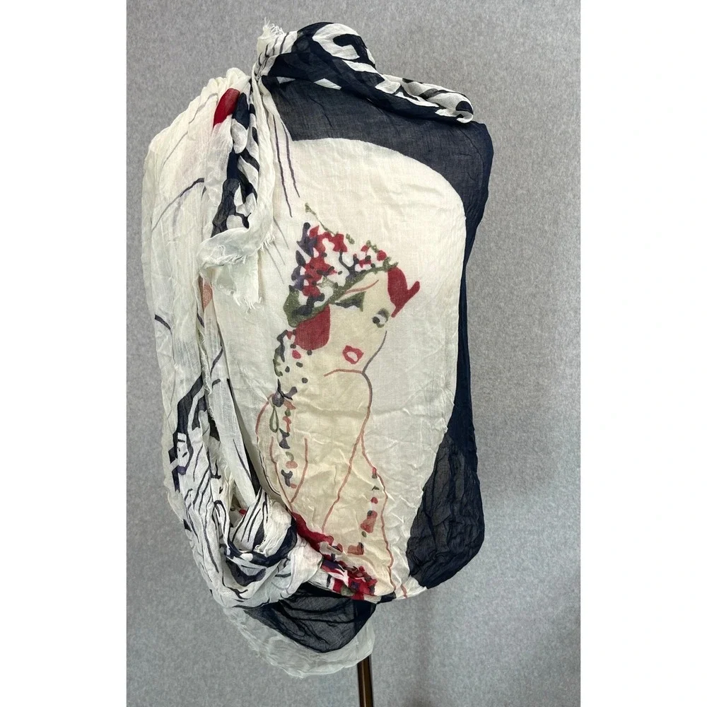 Blue Pacific Scarf Casino‎ de Paris Miss Mistinguett Showgirl Silk Cashmere Wrap